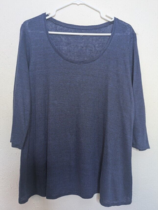 Eileen Fisher Blue Boxy Comfort Top Blouse 100% Organic Linen Size Large Beach‎